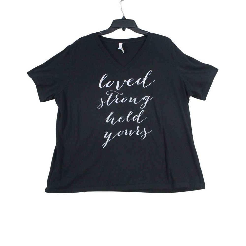 Bella Canvas Womens 2XL Black Loved Strong Held Yours Graphic V-Neck T-Shirt